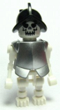 LEGO gen021a Skeleton, Fantasy Era Torso with Evil Skull, Black Conquistador Helmet, Metallic Silver Armor